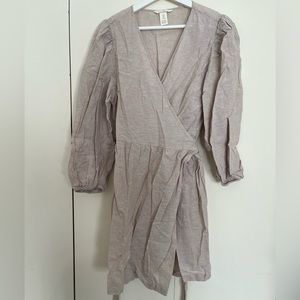 Linen Blend Wrap Dress